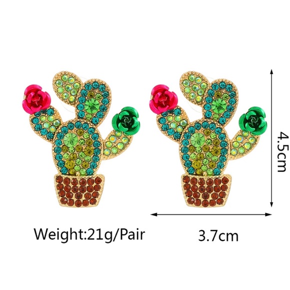 Cactus earrings- cactus rhinestone earrings- gold cactus earrings- cactus lover - Picture 3 of 3